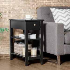 24.5 in. H x 23 in. D x 10.5 in. W 3-Tier Nightstand Bedside Table Sofa Side End Table with Double Shelves Drawer Black