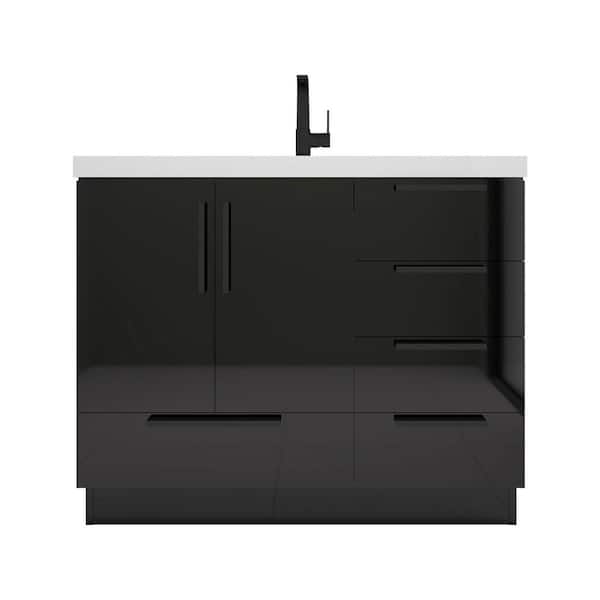 Carla 42 in. W x 20 in. D x 35 in. H Single Sink Freestanding Bath Vanity in Gloss Black with White Acrylic Top