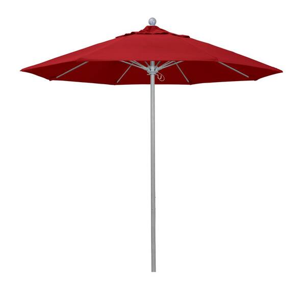 California Umbrella 9 ft. Gray Woodgrain Aluminum Commercial Market Patio Umbrella Fiberglass Ribs Push Lift in Red Pacifica Premium