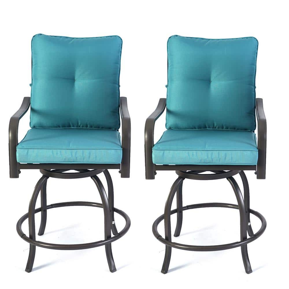 Isabella High Swivel Metal Frame Outdoor Bar Stools/Chair Set with Aqua Cushion -  KOZYARD, KZC216BL