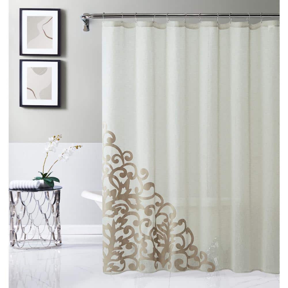 Dainty Home Natalie 70 In X 72 Appliqued Shower Curtain Linen Natalscli The