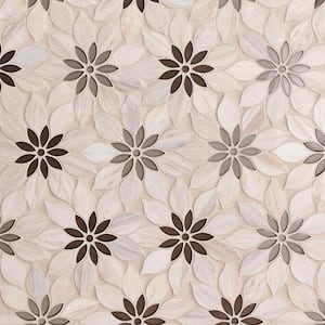 Thistle Ivory 4 in. x .37 in. Polished Marble Mosaic Tile Sample