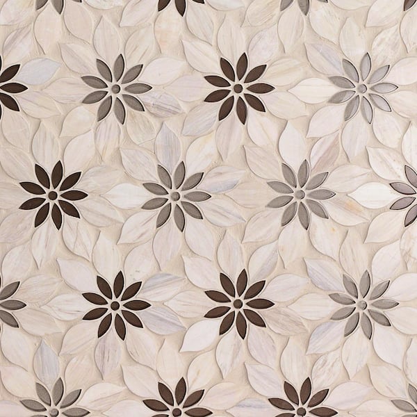 Ivy Hill Tile Thistle Ivory 12.4 in. x 14.13 in. Polished Marble Mosaic Tile (1.21 sq. ft./Sheet)