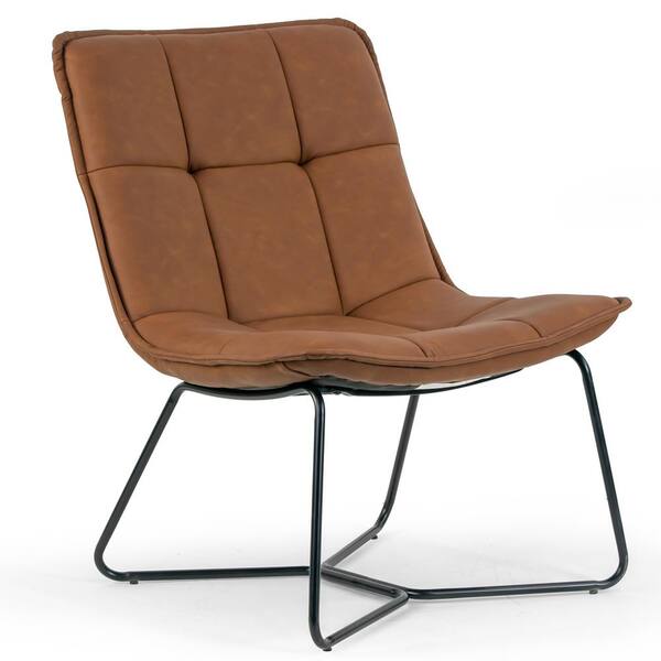 Glamour Home Aurele Light Brown Faux Leather Armless Accent Chair with