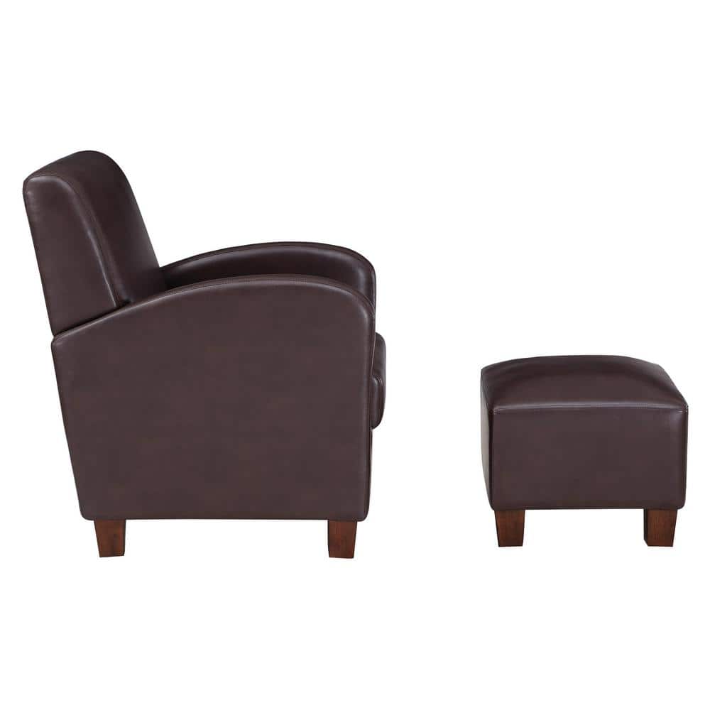 Cocoa Brown Faux Leather Club Chair & Ottoman