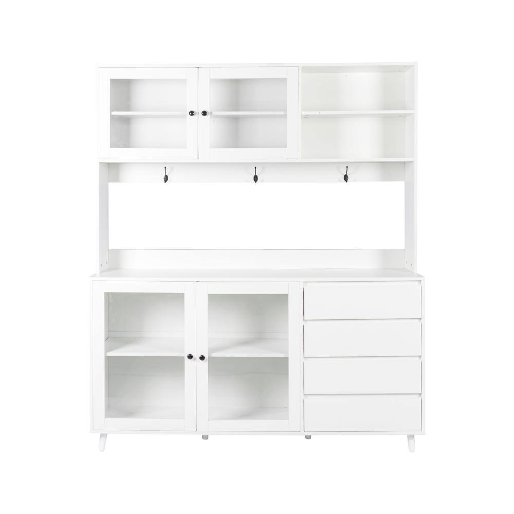63 in W x 16 in D x 75 in H Linen Cabinet, Pantry Organizer in White with 4 Doors, 4 Drawers, Microwave Shelf price history on PriceWatchPro