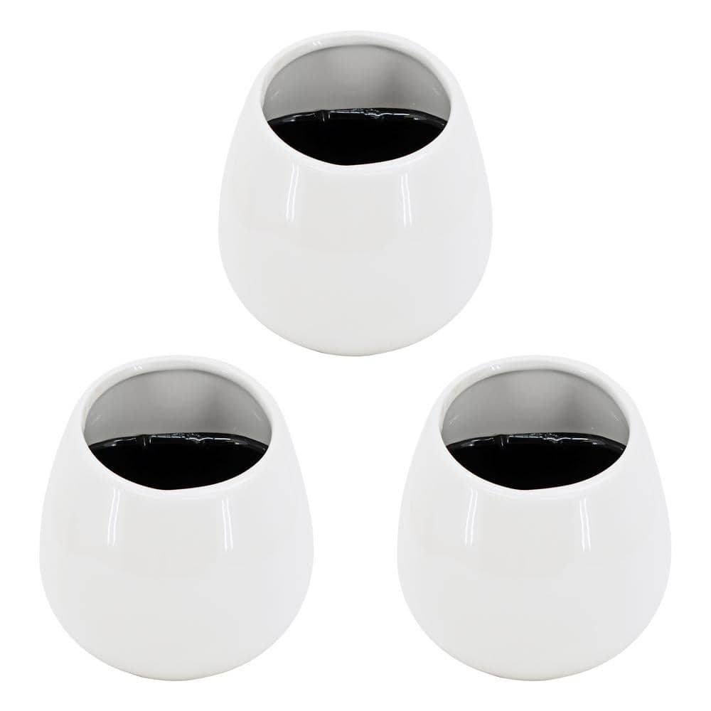 Round 3-1/2 in. x 4 in. Gloss White Ceramic Wall Planter (3-Piece)