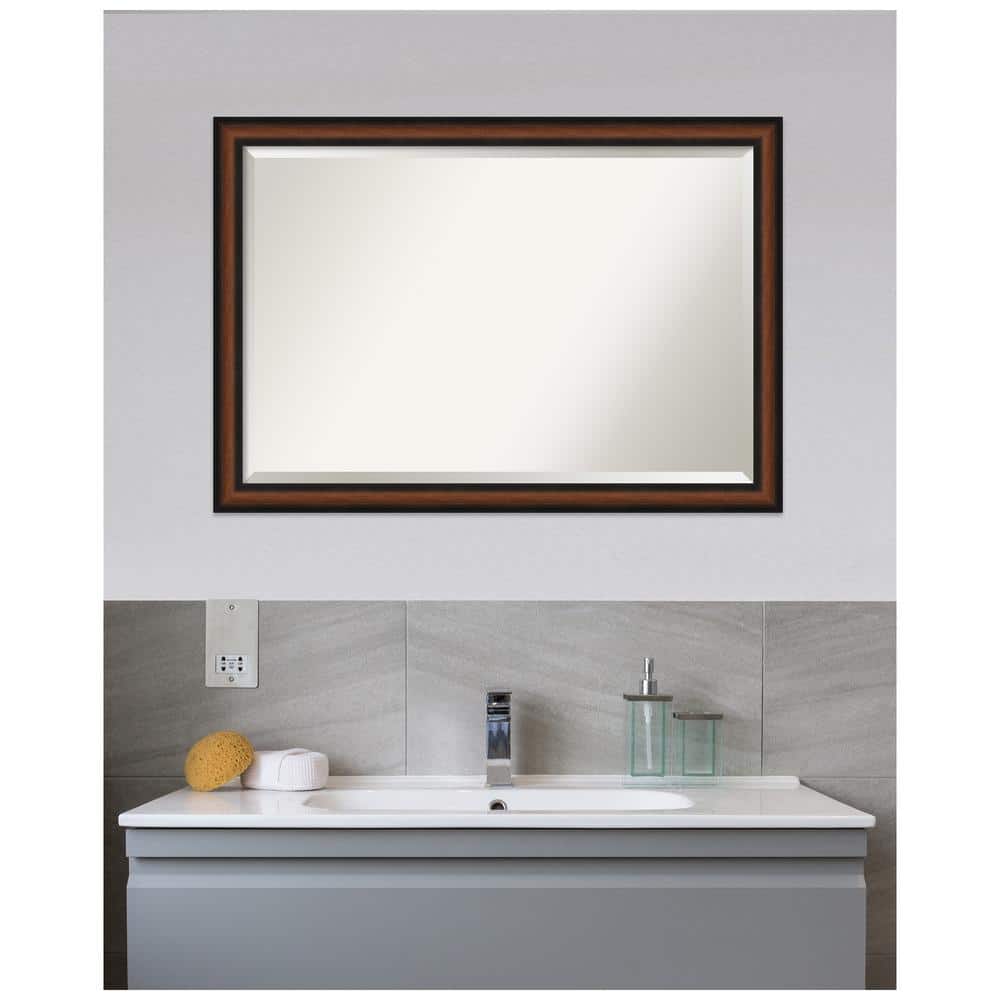 Yale Walnut Rectangular Bathroom Vanity Mirror with Beveled Edge