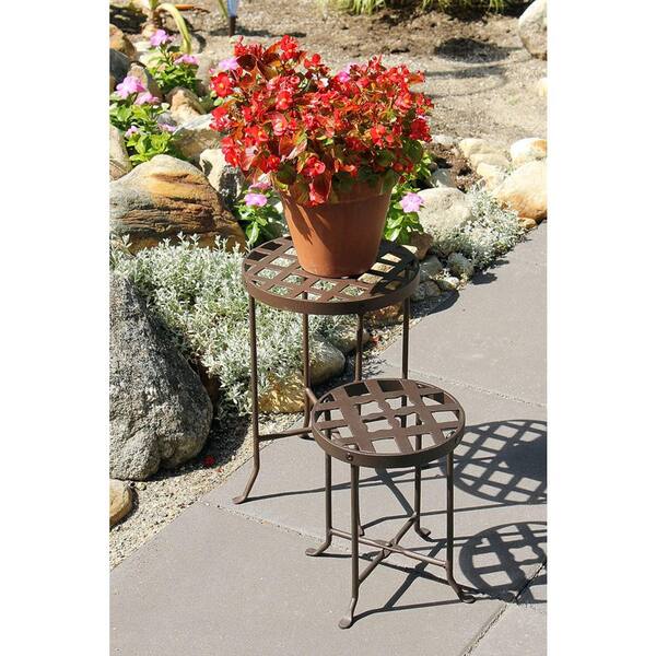 Large Iron Round Table Flowers Plant Stand (25 in. Tall) Roman Bronze Powder Coat Finish