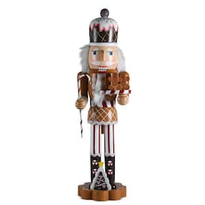 Christmas Candyland Gingerbread Nutcracker - 15 in. Wooden Nutcracker with Candy Cane and Gingerbread Cookies in Hand