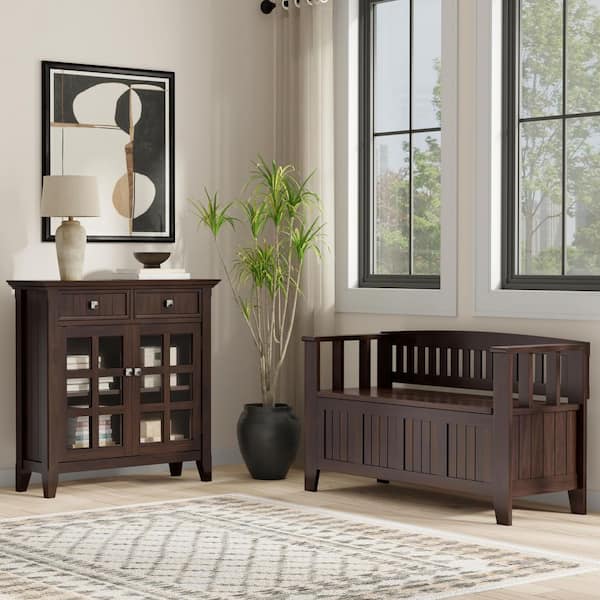 Acadian Solid Wood 48 in. Wide Storage Bench and 36 in. Wide Storage Cabinet in Brunette Brown