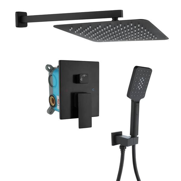 CASAINC 3-Spray with 2.5 GPM 10 in. 2 Functions Wall Mount Dual Shower Heads in Spot in Matte Black (Valve Included)