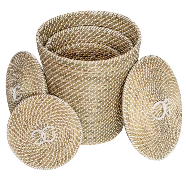 Set of 3 Maine & Crawford Coffs Seagrass Lined Round Baskets - Natural