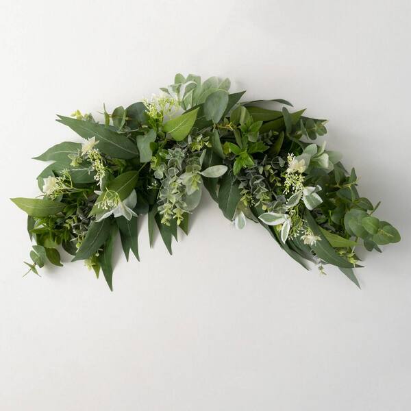 SULLIVANS 33 in. Artificial Mixed Leaf Eucalyptus Crescent Swag