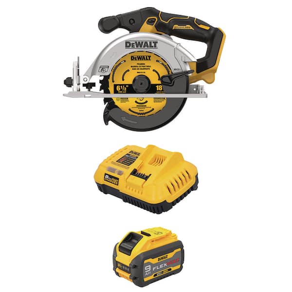 20V MAX Lithium-Ion Cordless Brushless 6-1/2 in. Sidewinder Style Circular Saw with 20V/60V MAX flexvolt 9 Ah Battery