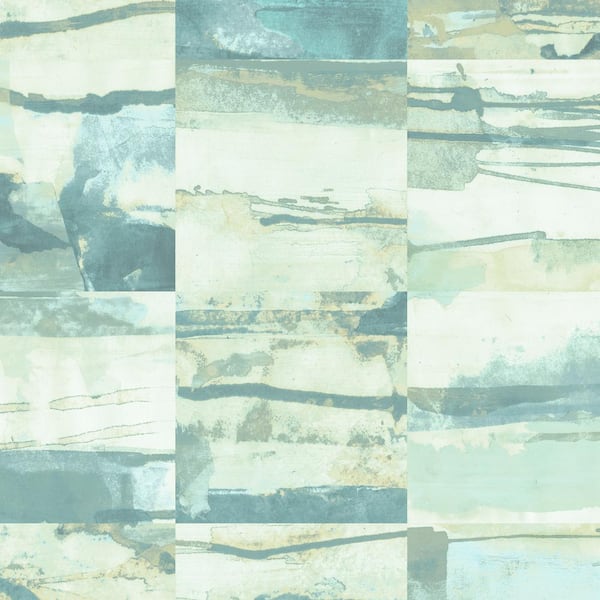 Norwall Aquarelle Tile Wallpaper in Greens & Grey Paper Roll (Covers 56 sq. ft.)
