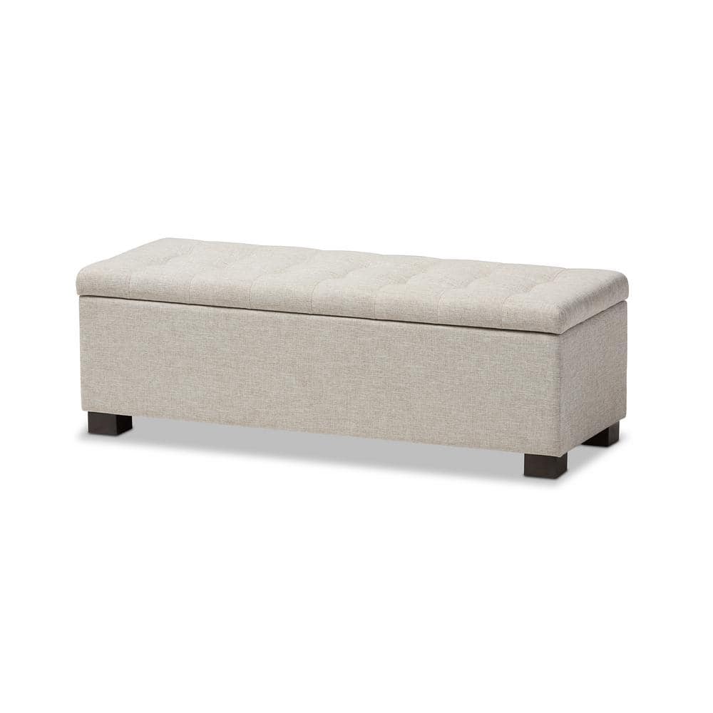 Beige Tufted Fabric Upholstered Storage Bench with Rubberwood Frame