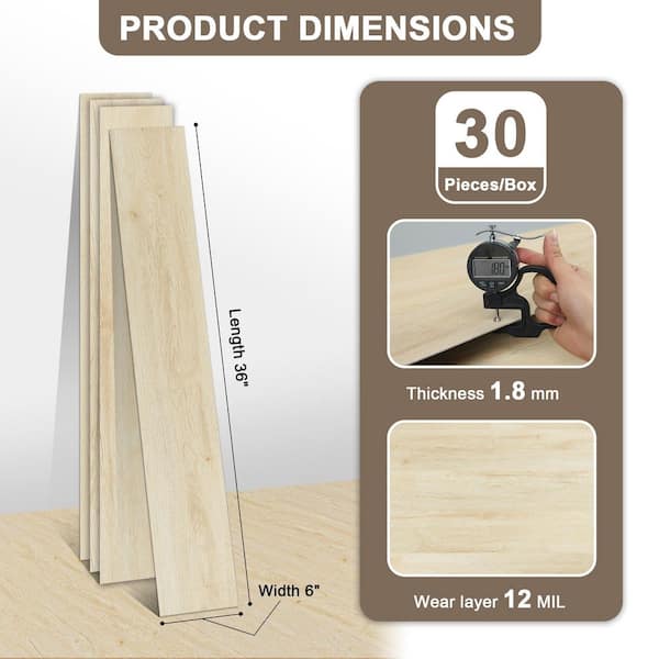 Jeedeson 12 MIL 6in. X 36in. 1.8mm Light Wood Peel and Stick Vinyl