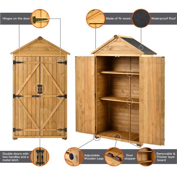 55.10 in. W x 20 in. D x 63.80 in. H Natural Wood Outdoor Storage Cabinet  with Double Lockable Doors