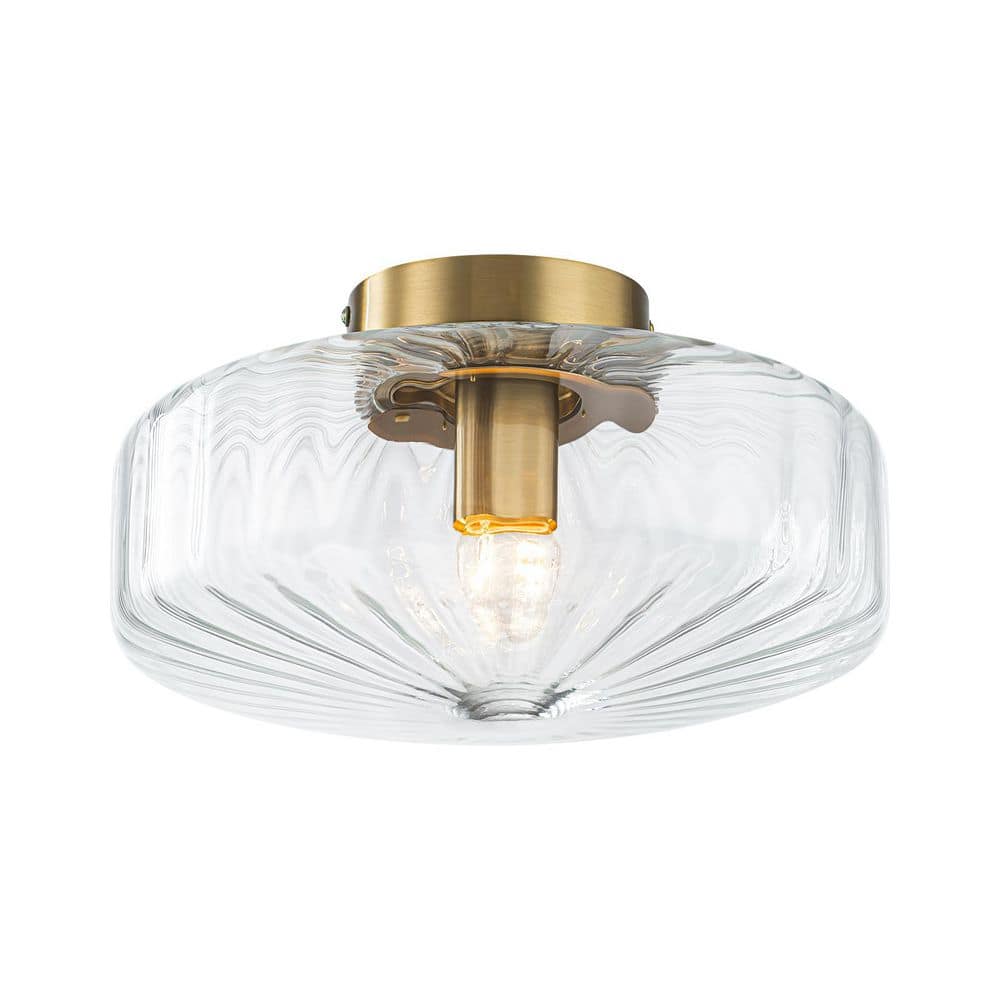 Seta 1-Light 11.8 in.L Brushed Brass Ribbed Glass Semi-Flush Mount Ceiling Light for Hallway and Bathroom price history on PriceWatchPro