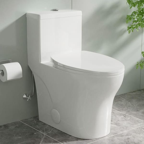 1-Piece ADA 17 in. Toilet 1.0/1.28 GPF Dual Flush Elongated Toilet in White, Soft-Close Seat Included 12 in. Rough-In
