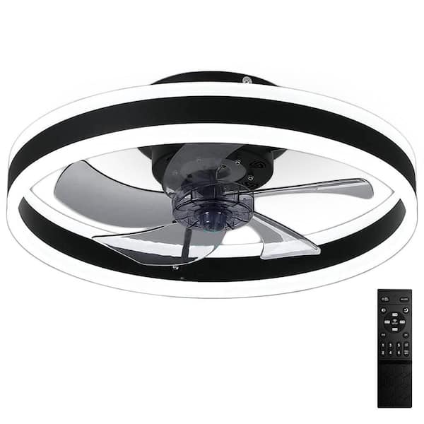 19.7 in. Indoor Black Flush Mount Ceiling Fan with LED Lights, Low Profile Ceiling Fan with 6 Speeds Reversible