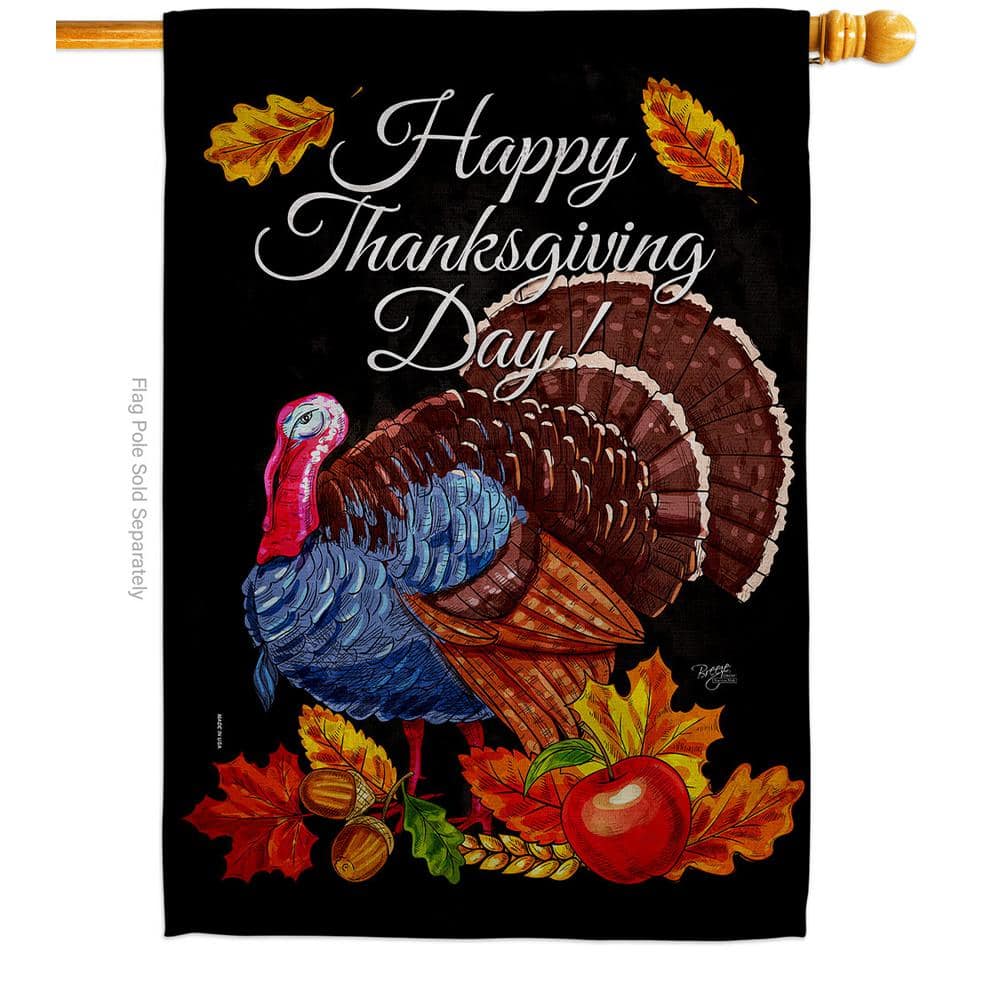 Breeze Decor 28 in. x 40 in. Thanksgiving Turkey House Flag Double ...