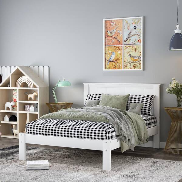 GHOUSE White Twin Size Platform Bed Frame with Headboard 
