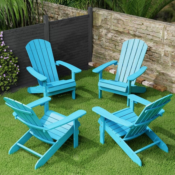 Classic Blue Plastic Outdoor Patio Adirondack Chair (Set of 4)
