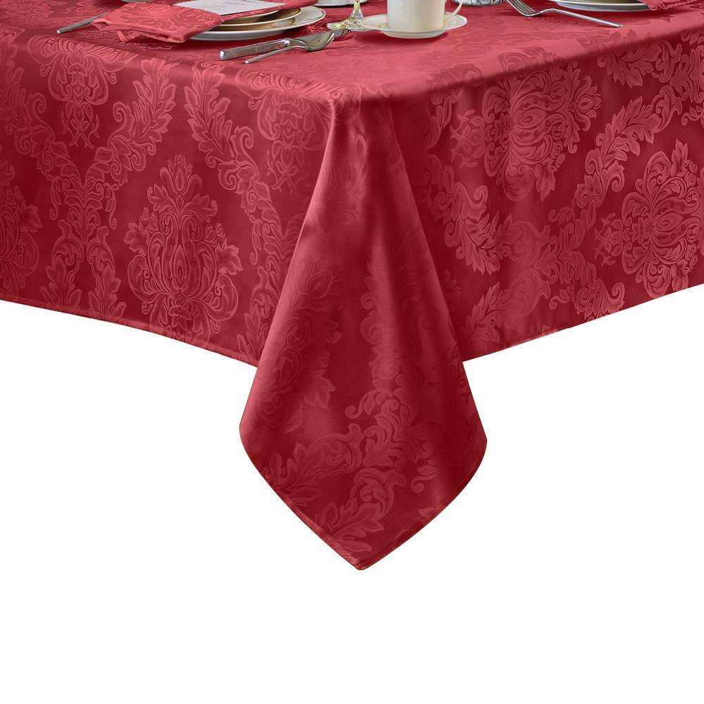 Luxurious Red Jacquard Damask Polyester Tablecloth, 60" x 84" Oblong