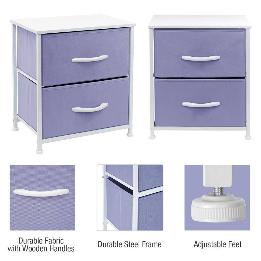 Purple and White Fabric 2-Drawer Nightstand with Steel Frame