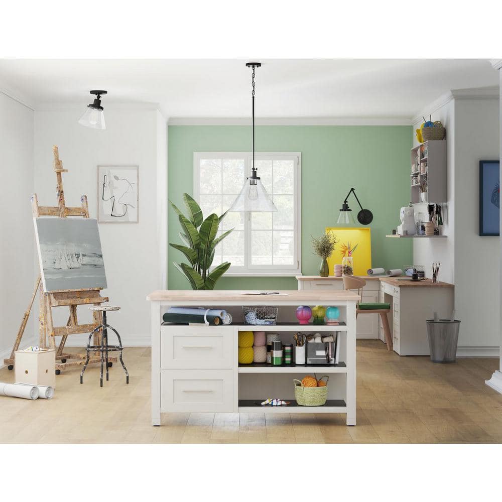 Hinton Collection 16 in. 1-Light Matte Black Pendant with Clear Seeded Glass Shade price history on PriceWatchPro