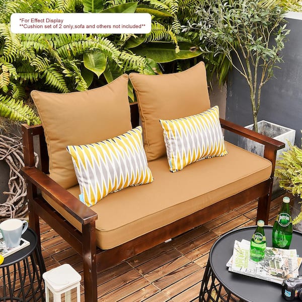 BLISSWALK Light Brown 5-Pieces Outdoor Bench Replacement Cushion with 2 Lumber Pillows by for Patio Furniture