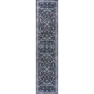 Kemer All-Over Persian Machine-Washable Black/Blue 2 ft. x 8 ft. Runner Rug