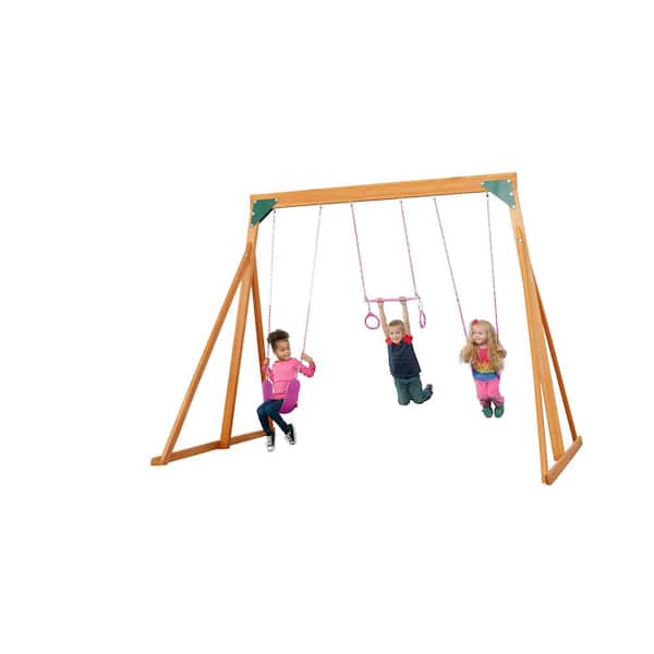 Creative Cedar Designs 3800-P Trailside Complete Wood Swing Set with Pink Playset Accessories - 1
