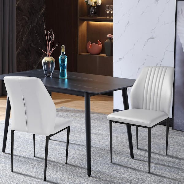 White Faux Leather Solid Back Dining Side Chair with Stable Steel Legs, (Set of 2)