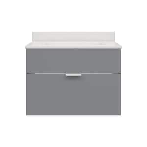 Grafton 25 in. W x 19 in. D Wall Hung Vanity Twilight Gray, Cultured Marble Vanity Top in Solid White with White Basin