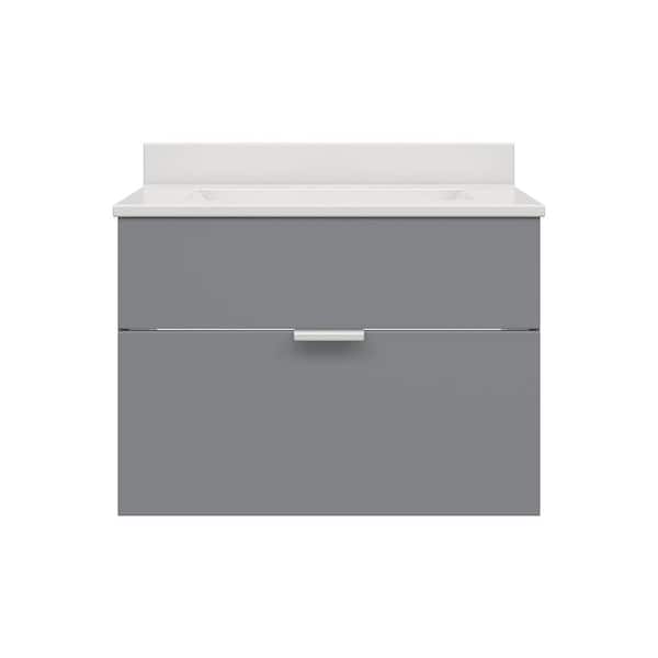 Glacier Bay Grafton 25 in. W x 19 in. D Wall Hung Vanity Twilight Gray, Cultured Marble Vanity Top in Solid White with White Basin