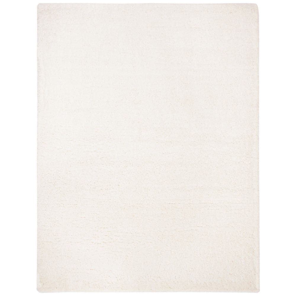 Ivory High Pile Shag Synthetic Area Rug, 9' x 12'
