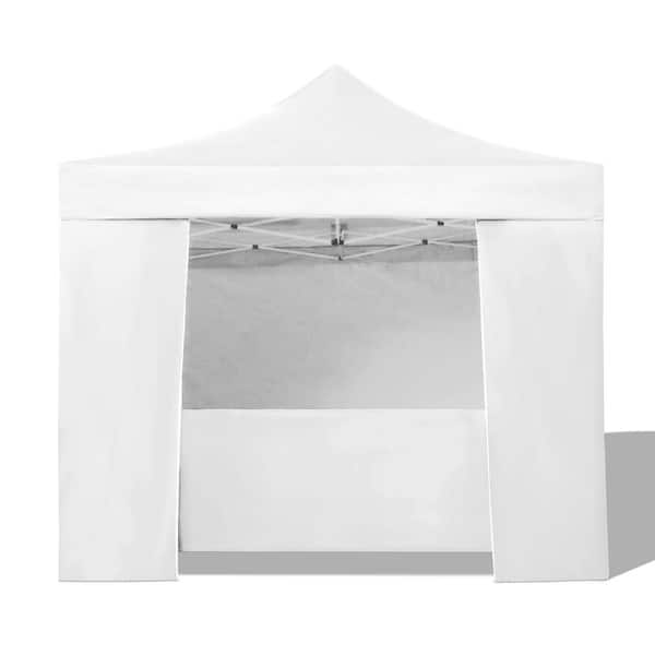 Zeus & Ruta 10 ft. x 10 ft. White Outdoor Pop Up Sidewall Canopy Tent for Backyard, Patio, Party, Event