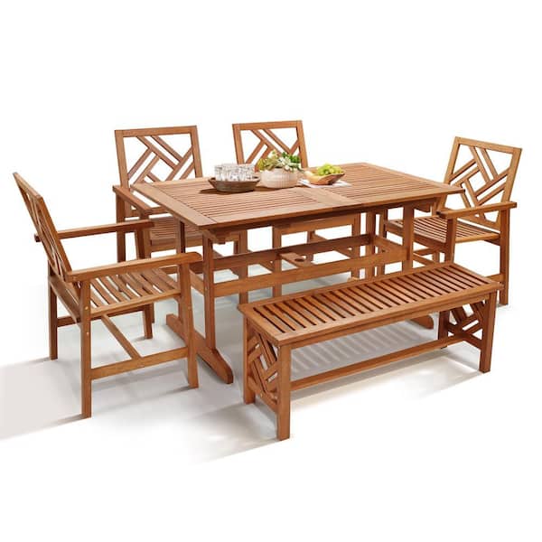 LuxenHome 6-Piece Carmel Wood Outdoor Solid Dining Set