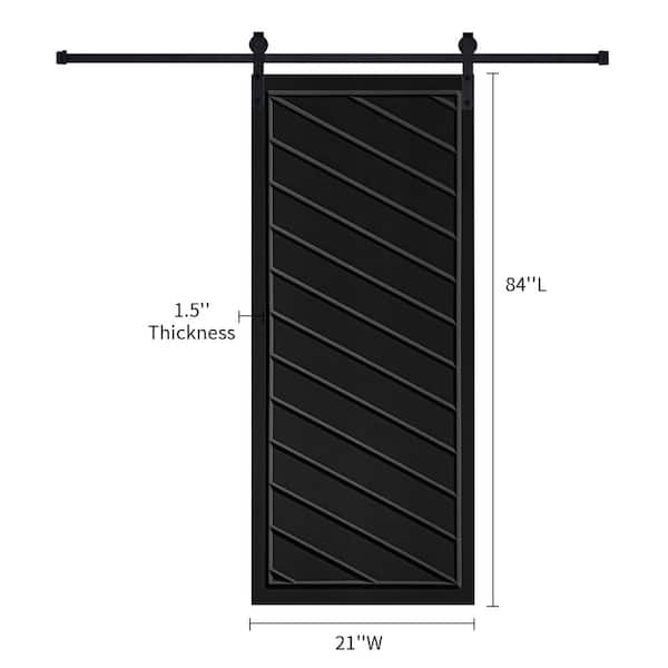AIOPOP HOME Modern Framed Twill 21 in. x 84 in. MDF Black Barn Sliding Door With Hardware kit