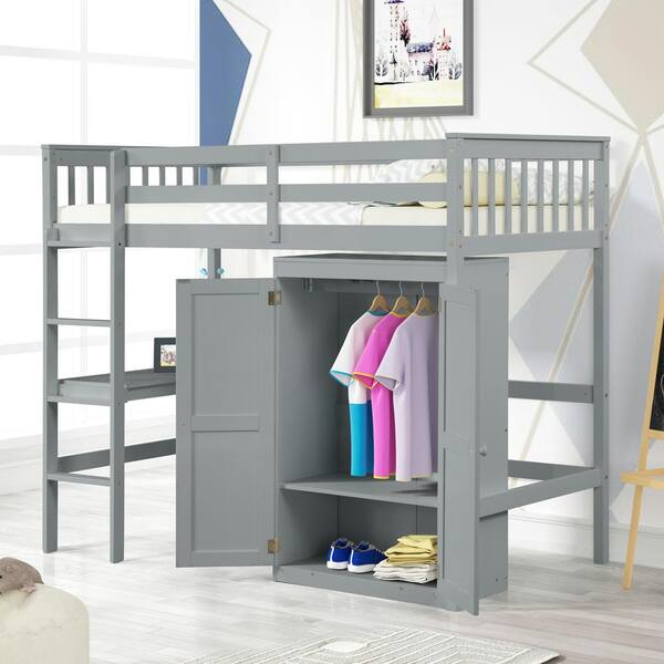 bunk bed desk and wardrobe