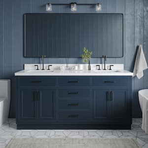 Hepburn 73 in. W x 22 in. D x 36 in. H Bath Vanity in Midnight Blue with Pure Quartz Vanity Top with White Basins