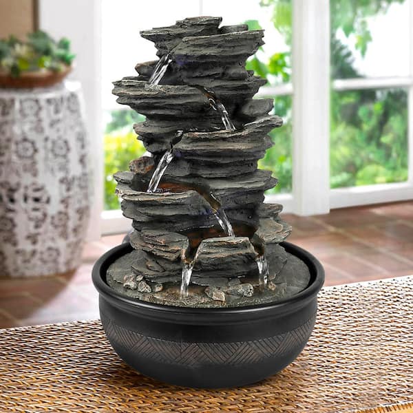 Watnature Rockery Indoor Tabletop Fountain with LED Lights, 15.7in 6-Tier  Resin Crafted Stacked Rock Water Feature for Home Decor YDS31007b The  Home Depot