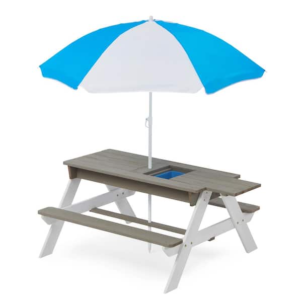 Unbranded Wooden Kids Picnic Table, Sand and Water Table with Umbrella, Activity Table for Outdoor Backyard Patio Play