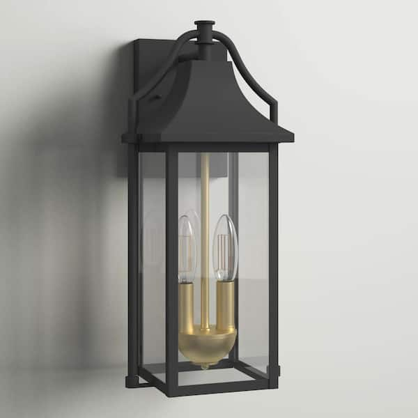 Hawaii 17.6 in. 2-Light Sand Black Dusk to Dawn Outdoor Hardwired Wall Sconce