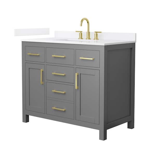 Wyndham Collection Beckett 42 in. Single Freestanding Dark Gray Bath Vanity with White Quartz Top (Assembled)