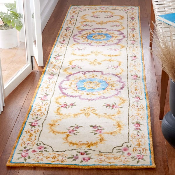 Savonnerie 3 ft. x 10 ft. Ivory/Multi Ornate Oriental Runner Rug