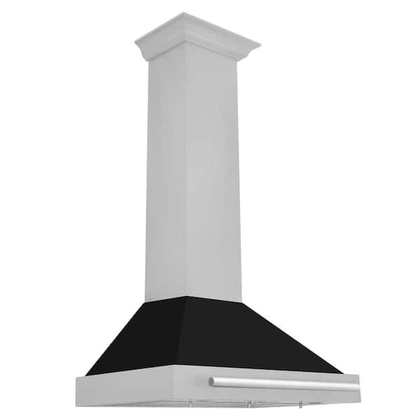 ZLINE Kitchen and Bath 30 in. 400 CFM Ducted Vent Wall Mount Range Hood with Black Matte Shell in Fingerprint Resistant Stainless Steel